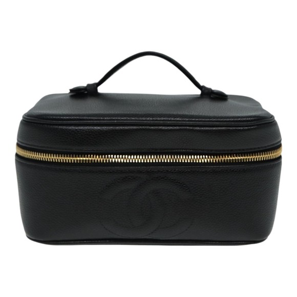 CHANEL COCO Mark Vanity Cosmetic Pouch Caviar Skin Black CC Auth yb640 - Picture 2 of 16